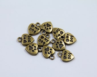 I love My Dog Paw Bronze Charms-12x10mm-Metall Charm Anhänger-Loch 2mm-Tier Haustier Hund Liebhaber-DIY Handwerk Halskette Ohrringe Herstellung-Schmuckherstellung