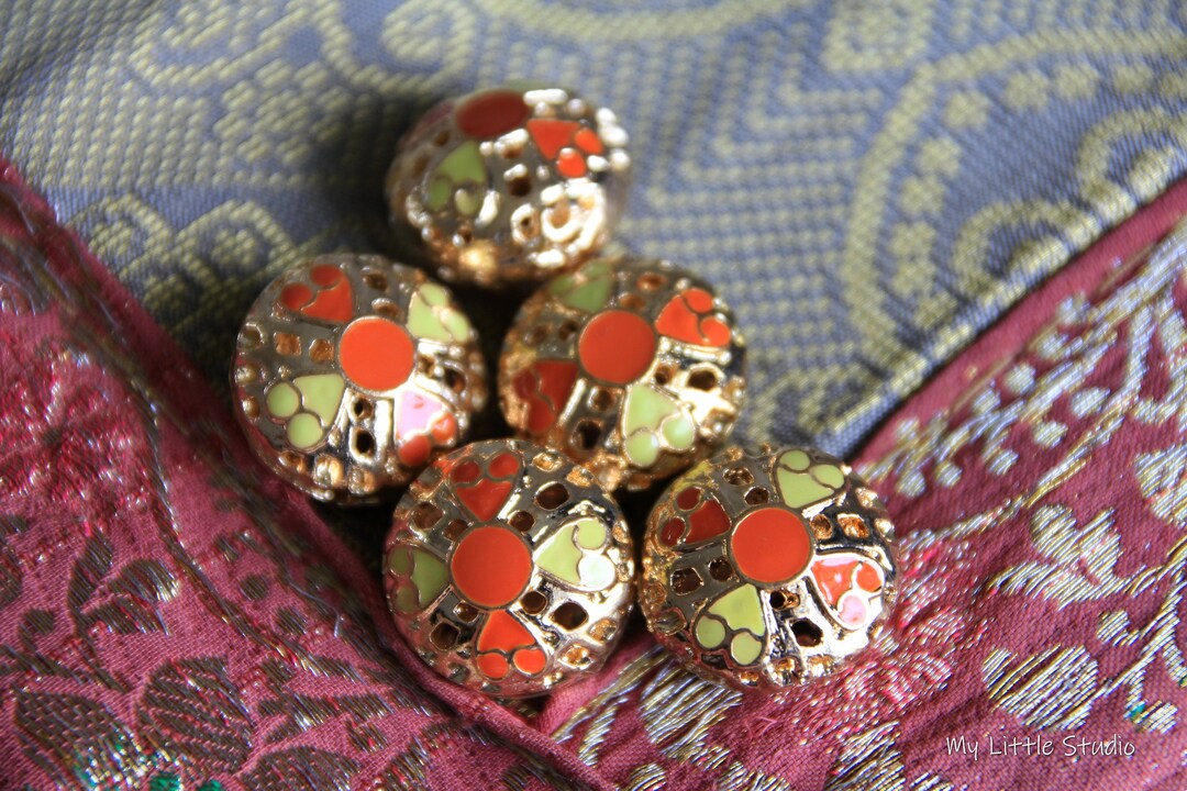 Perles gourou en émail jaune et orange-Perle ronde triple trou