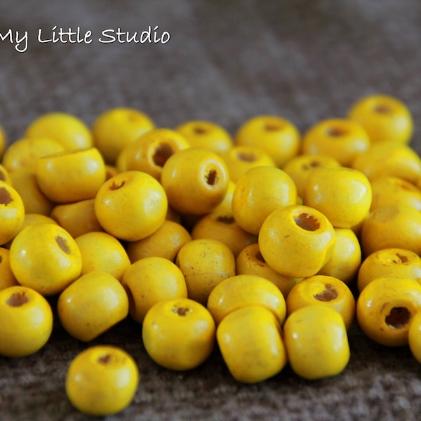 Yellow Wooden Beads-8mm-50 beads-Hole 3mm-Wood beads-Craft Beads-Quality Wooden Beads-Natural Wood Beads-Large Hole Beads