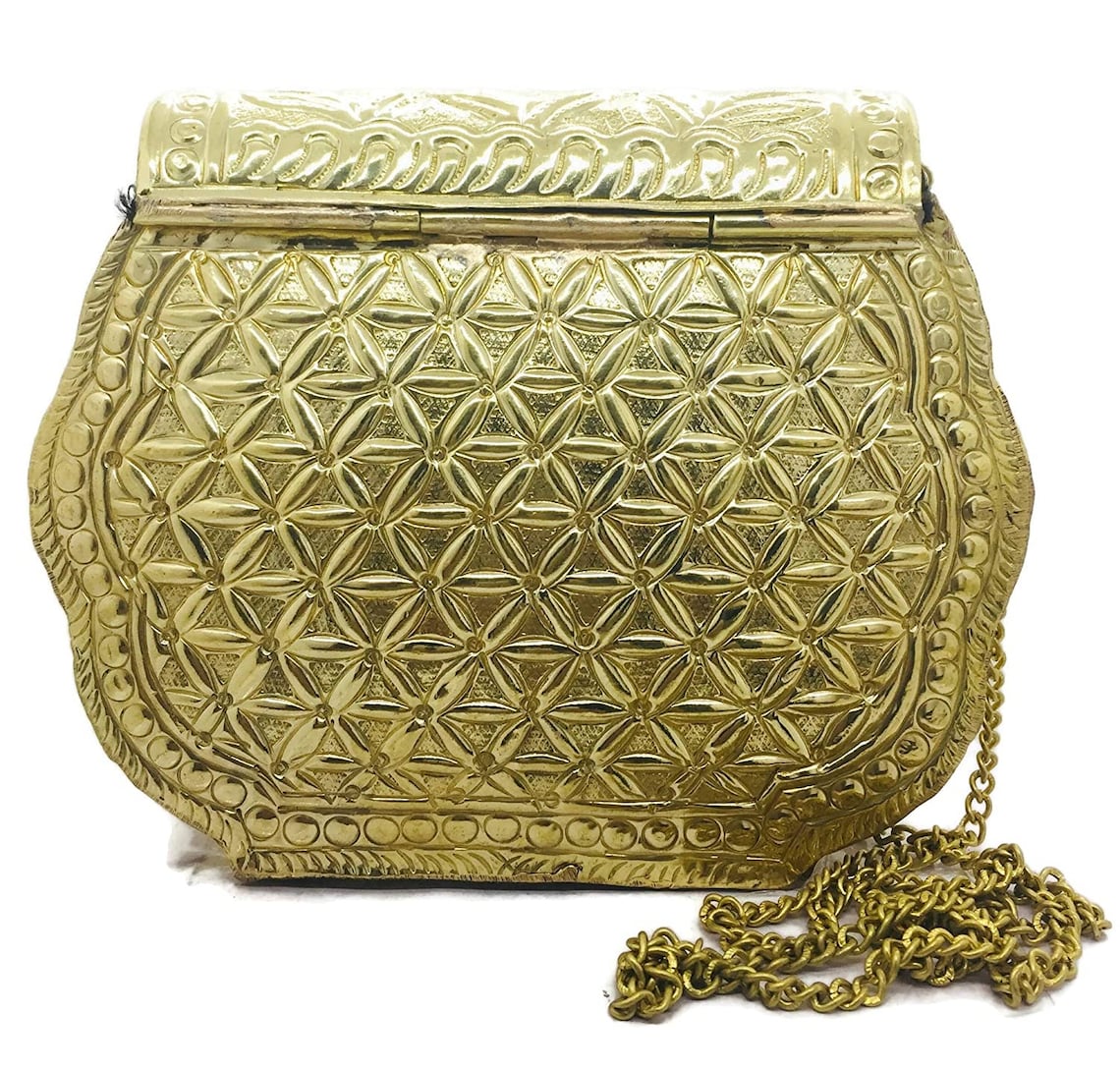 Royal Indian Traditional antique Brass Golden clutch Purse Etsy