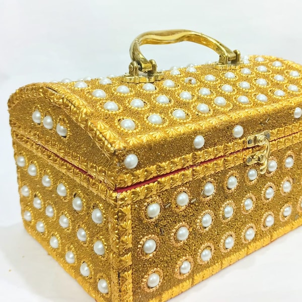 Handmade keepsake box for mothers day gift -bangles, wedding, vanity & makeup Box- Indian Embellished with lakh and pearl work Large Trinket