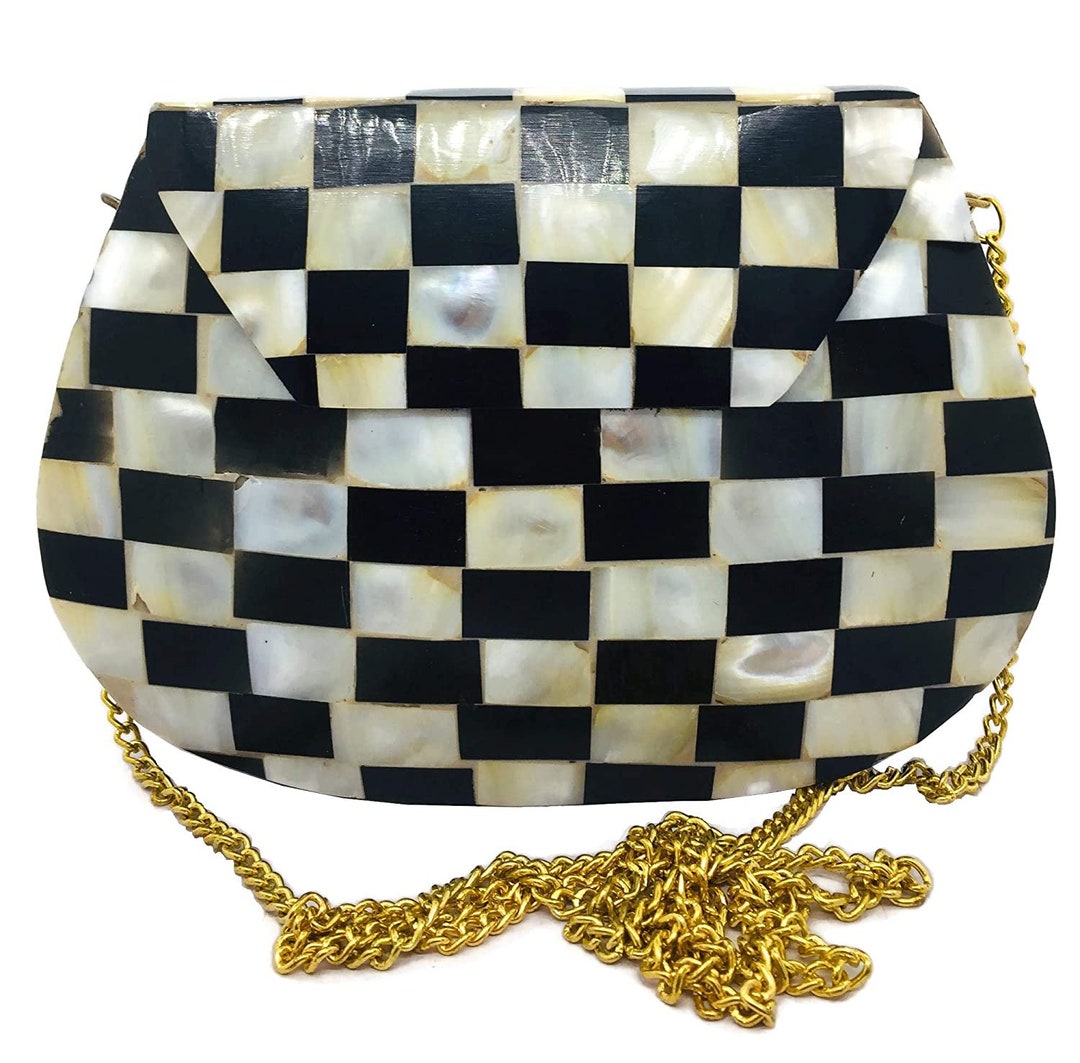 Black and White semi circle clutch Bag for ladies