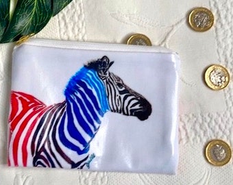 Zebra Print Oilcloth Purse |Wildlife coin purse| Zip Purse|British |Wildlife Art Purse |Animal Print|Mum| Zebra Design Accessories