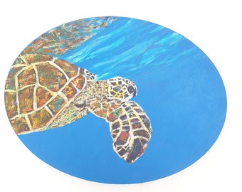 Vibrant Sea Turtle Acrylic Painting  | Turtle Art For the Home UK