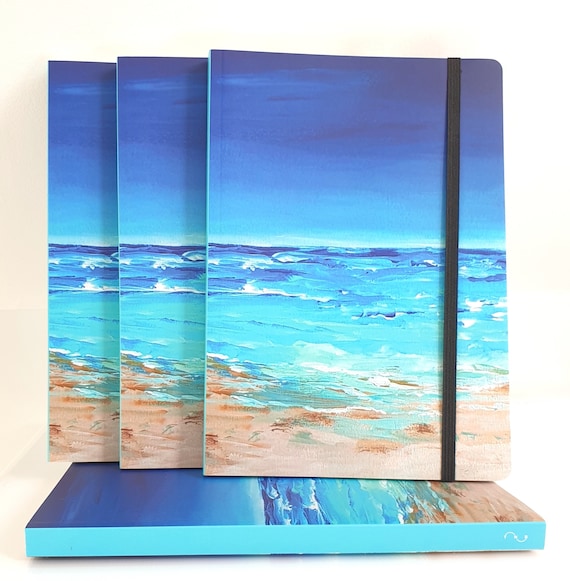 Seascape A5 Elasticated Lined Notebook Ocean Notebookbeach - Etsy UK