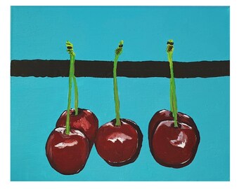 Cherries Painting | Original Cherry Acrylic Painting | Fruit Art | Art for the home | UK Artist