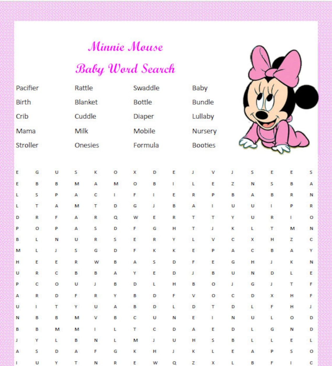 6 Best Images Of Minnie Mouse Word Search Printable Minnie Mouse Baby ...