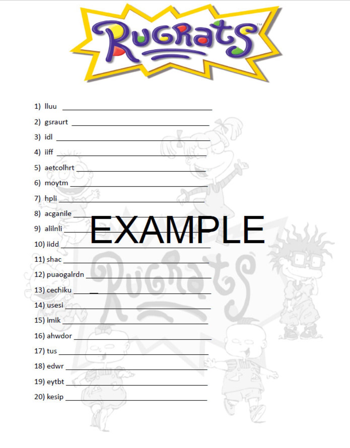 Rugrats Word Scramble Etsy
