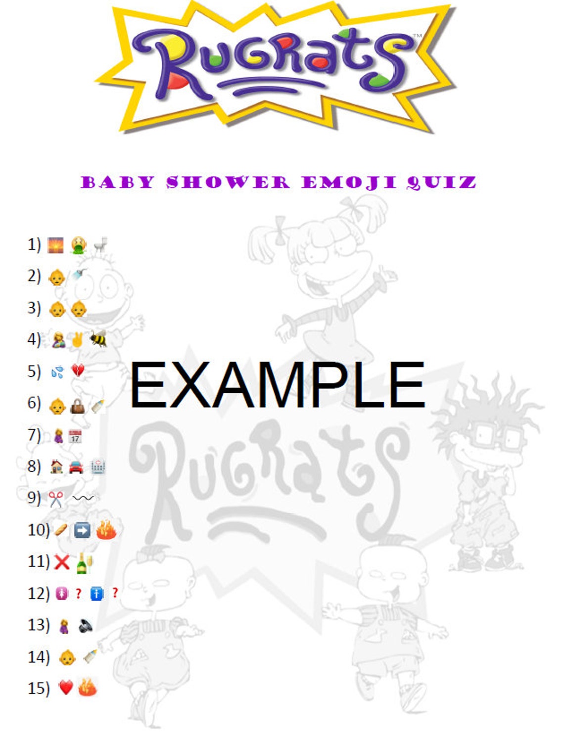 Rugrats Baby Shower Emoji Quiz Etsy