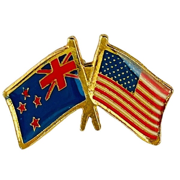 Vintage Australia United States Friendship Flags Lapel Hat Pin Travel Souvenir Gift