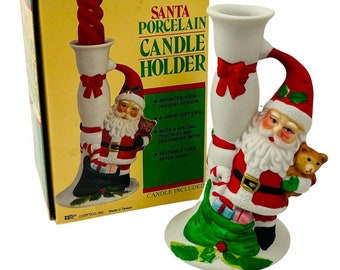 23cm Ceramic Hand Painted Father Christmas SantaSnowman Tea Light Holder 