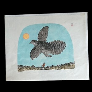 Cape Dorset Signed Pitseolak Ashoona Inuit Art Dated 1981 Stone Cut and Stencil 46/50 Bird Escapes My Stone 25 x 19