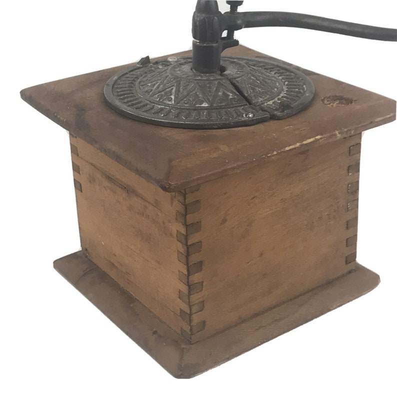 Antique Coffee Grinder Hand Crank Wood and Cast Iron Etsy