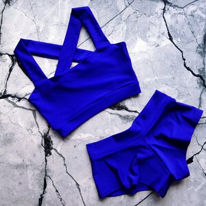 Pole Dance Wear -  Cobalt Costume, Yoga Wear, Workout Set, Hot Outfit, Pole Dance Lover Gift, Bikram Shorts, Elastic Lycra Dance Wear