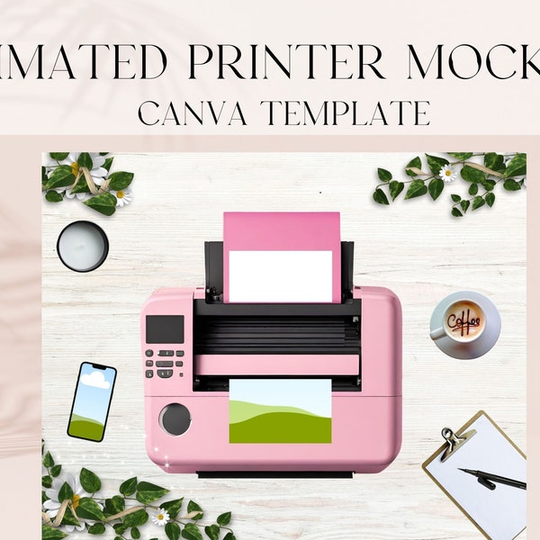 Animated printer mockup ,Canva template , paper printing video , printable mockup, animated mockup, Canva mockup