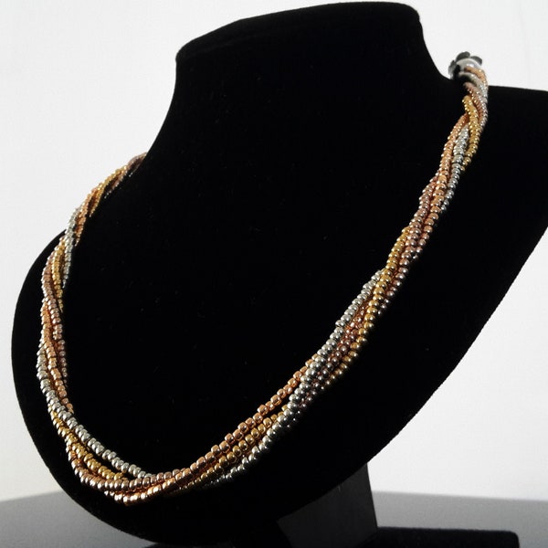 Collier Sautoir Torsade de Perles Miyuki en 4 Finitions : Champagne, Doré, Doré Rose & Argenté - CEPHEE -