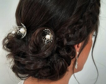 ROSACE Hair Picks - RoseTtes SilverSEed en Pearly Glass Pearls voor bruidskapsel