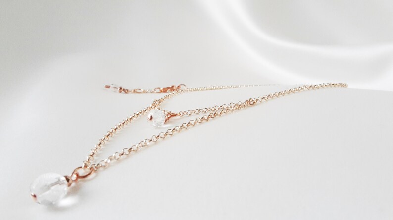 Double Rang Fine Golden Pink Chain Bride necklace Transparent Faceted Pearls and Synthetic Hematites EMMANUELLE COU ORNEMENTA -