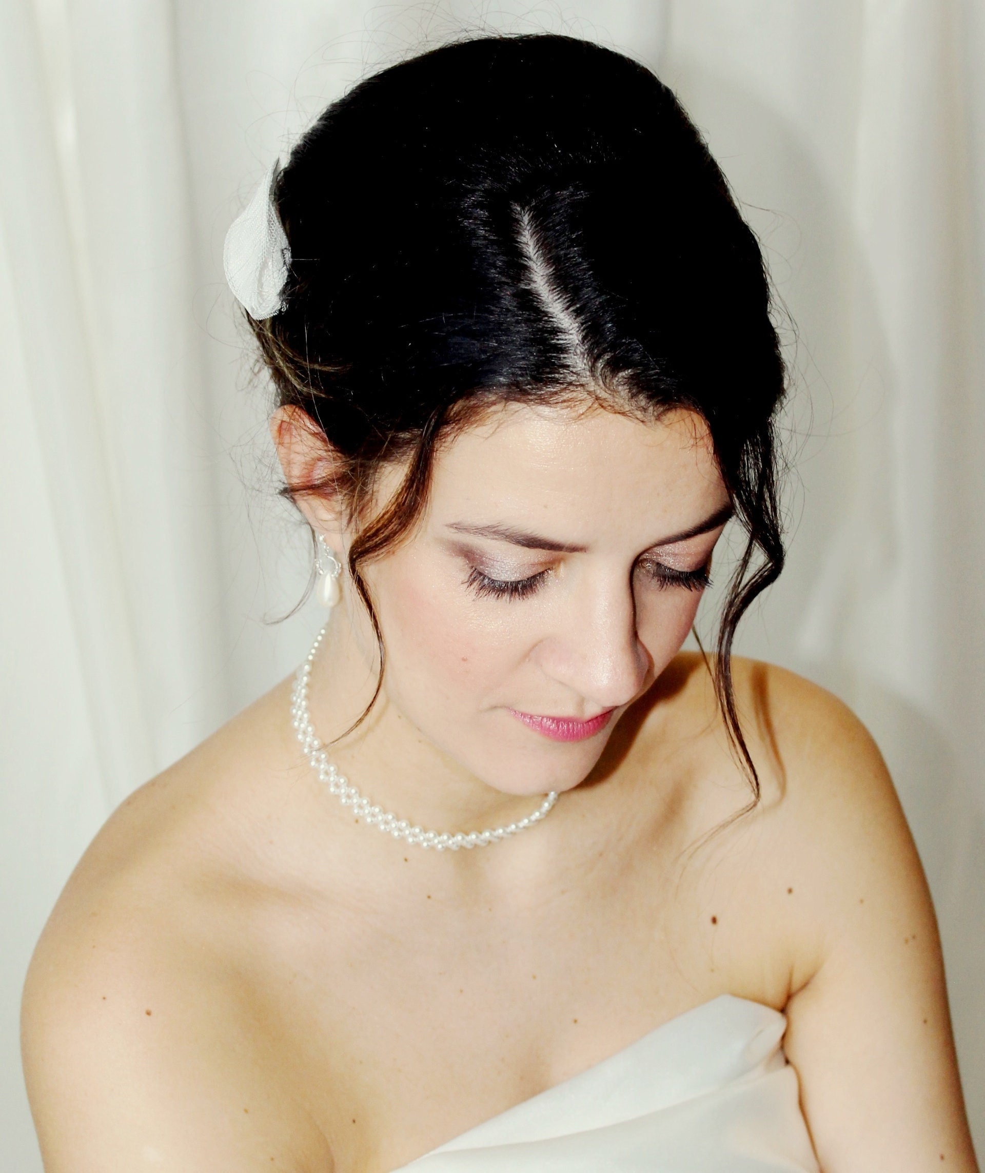 Collier Noir Et Argenté Pour Mariée/soirée – Perles De Verre Et Fleur (neuf Avec étiquettes)