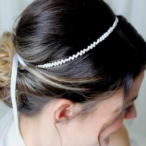 Bridal Hair Ornament/Crown mini Ivory Iridescent Miyuki Drops and Satin Ribbon - ADELE -