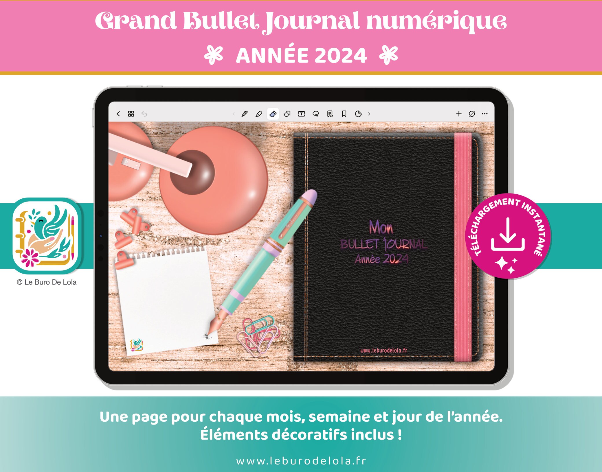 Bullet agenda 2 en 1 / vert / Bullet journal numérique en français / Agenda  numérique / Carnet hybride