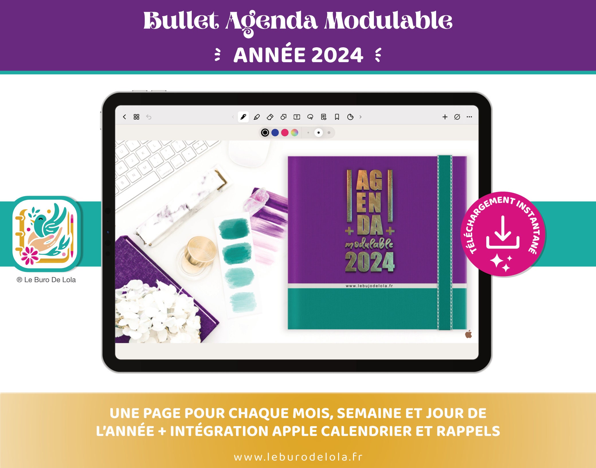 Bullet agenda modulable Vert 2024 - Le Buro de Lola