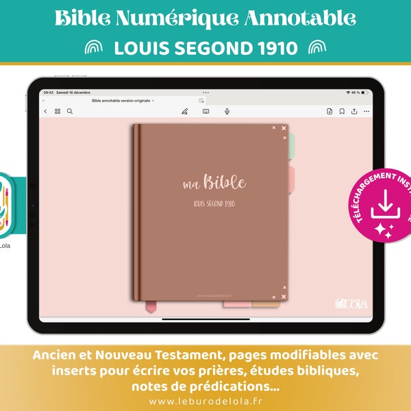 Bible numérique annotable en français | Bible numérique avec marges | Bible pour GoodNotes, NoteShelf, Metamoji, Xodo | Journal d'études