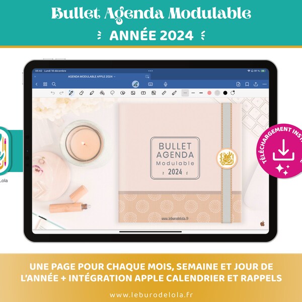 Bullet agenda modulable pastel neutre 2024 | 400 stickers assortis inclus