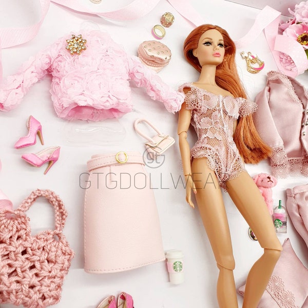 Total Look 5 Piece Doll Pink Fashion Outfit for Integrity Toys Poppy Parker, FR Fashion Royalty, FR2, Nuface Set Clothes