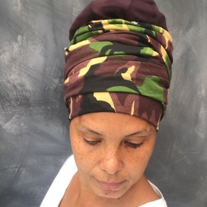 Uniseks camouflage hoofddoek gemakkelijk te wikkelen nyabinghi boboshanti hoofddoek Gideon hoofddeksels herentulband
