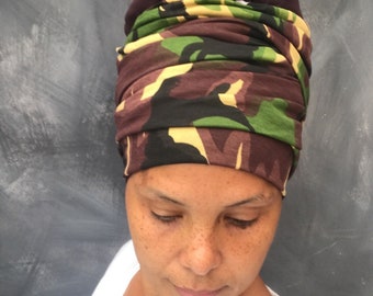 Unisex Camouflage headwrap easy to wrap turban nyabinghi boboshanti headwrap Gideon headwear man turban