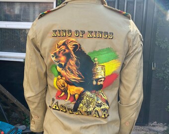 Rasta jacket khaki Selassie jacket rastaman Gideon jacket lion of judah jacket