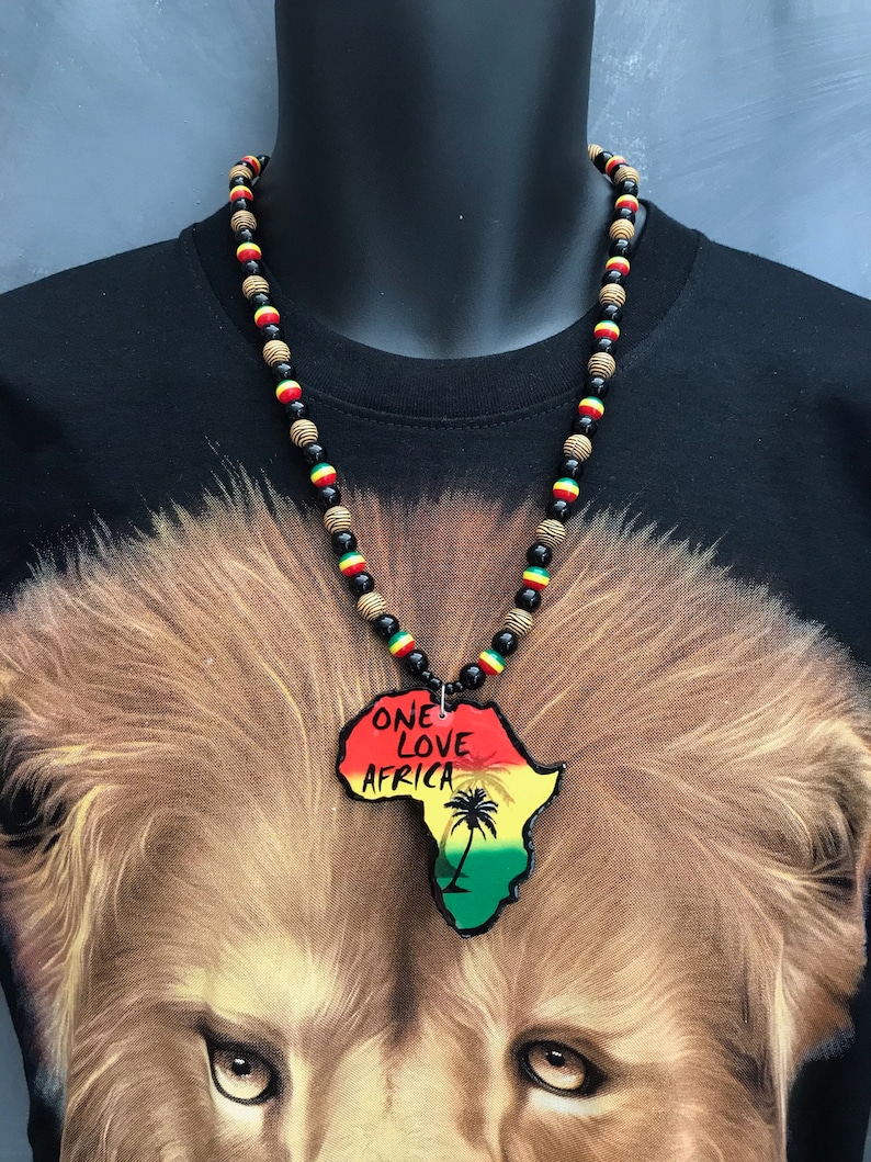 One Love Africa Map Necklace Rasta Design Wooden Africa Map - Etsy UK