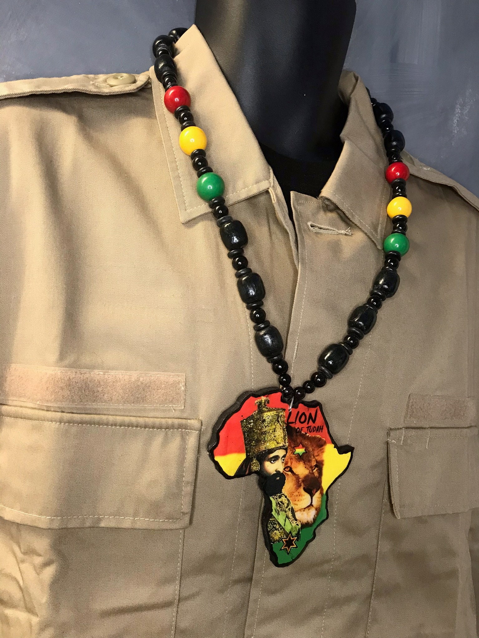 His Imperial Majesty Large Africa Map Necklace Lion Rastafari Haile ...