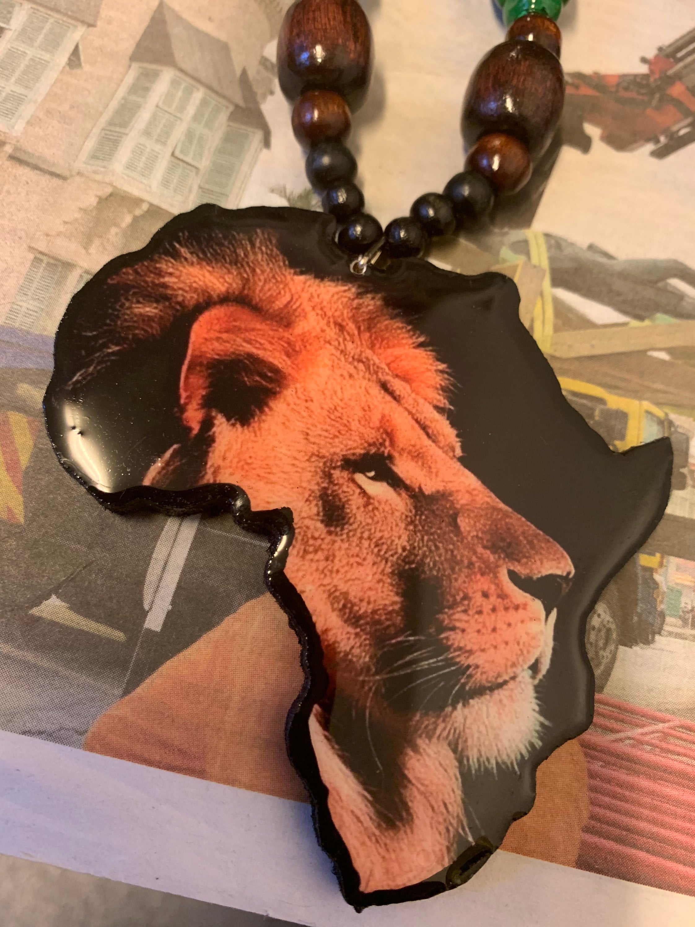 Rastafari Lion Africa Map Handmade Wooden Beads Necklace - Etsy