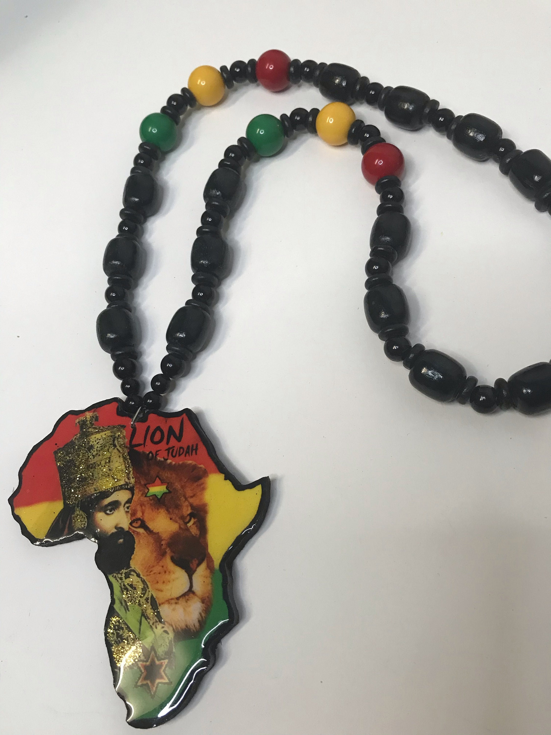 His Imperial Majesty Large Africa Map Necklace Lion Rastafari Haile ...