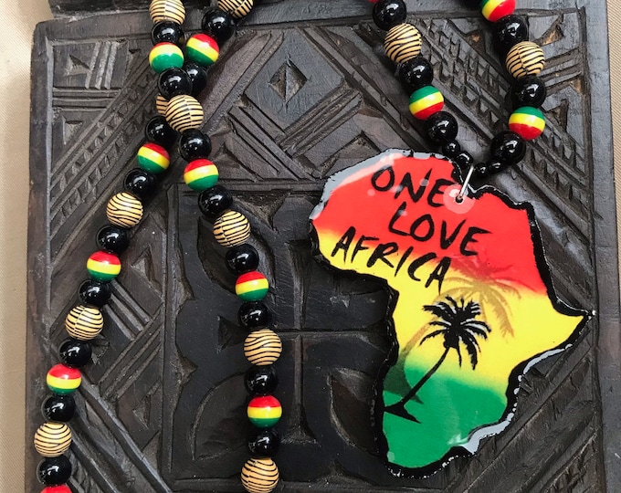 One Love Africa Map Necklace Rasta Design Wooden Africa Map - Etsy