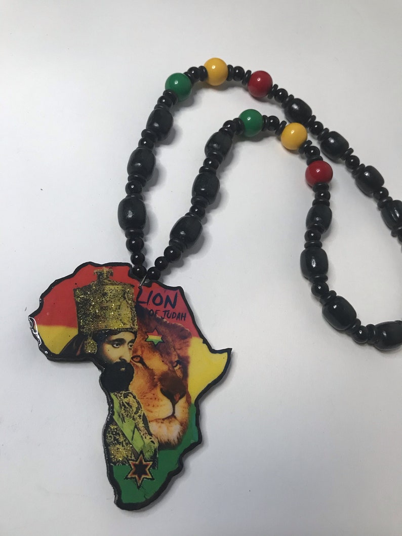 His Imperial Majesty Large Africa Map Necklace Lion Rastafari Haile ...