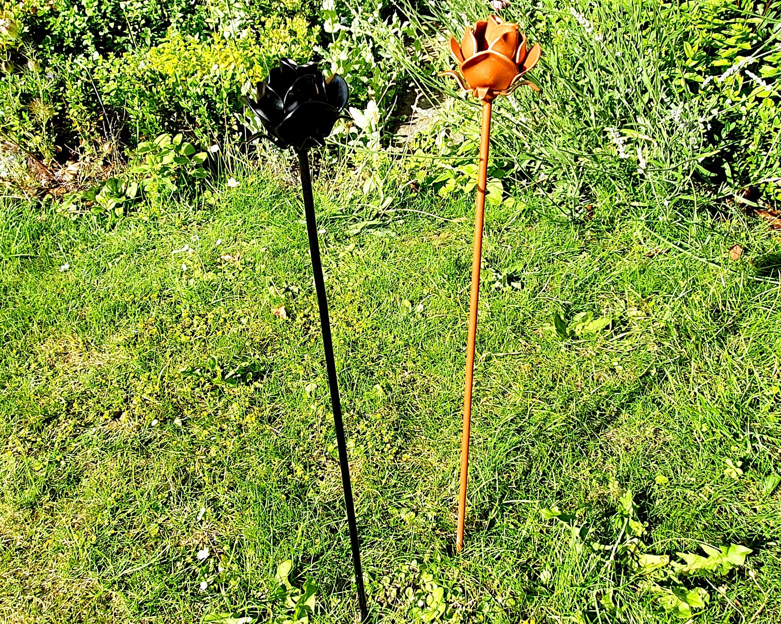 Rose Flower Metal Garden Stake 20 Colours Decorative Etsy