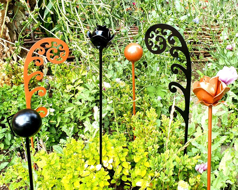 Rose Flower Metal Garden Stake 20 Colours Decorative Etsy