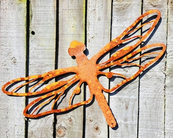 Dragonfly Metal Sculpture, Rusted Wildlife Metal Garden Art, Rustic Nature Gifts, Monsoon Dragonfly for Wall Decor, Fencing Ornament