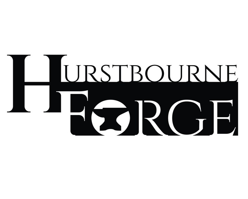 May include: Black and white logo with the text "Hurstbourne Forge" and an image of an anvil.