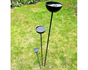 RAIN CATCHER, Not RUSTY Garden Stake, Bird Water Feeder, Plant Stake Metal Garden Art, Flower Outdoor Metal Stakes, Garden Spring Gift