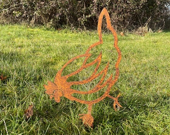 Rusty Hen Garden Art - Chicken lover Gift, Garden Decor, Lawn Decoration, Fun Garden Art, Rust Bird, Metal Bird Art, Rusty Chicken