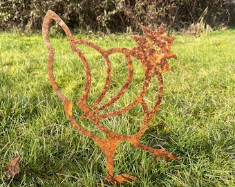 Rusty Chicken Garden Sculpture - Strutting Chicken Ornament, Chicken Owners Gift, Rusty Garden Decor, Country Garden Decor, Metal Bird
