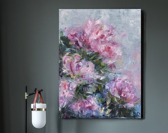 Abstract Flowers Painting on Canvas Original Art Pink Roses - Etsy