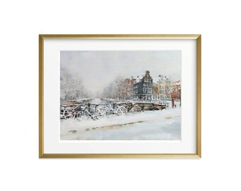 Amsterdam Art Print and Original Watercolor painting. Amsterdam gift, Amsterdam artwork, Amsterdam wall art, large painting