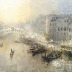 Rialto Bridge Venice Art Print & Original Watercolor. Venice gift Venice art work Italy wall art Italy Travel gift mothers day gift
