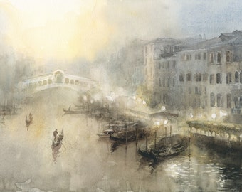 Rialto Bridge Venice Art Print: Original Watercolor Painting