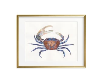 Crab Watercolor Art Print. Crab Wall Decor. Crab illustration. Crab home decor. Crab art work. Nautical wall Art. Nautical Kids room decor